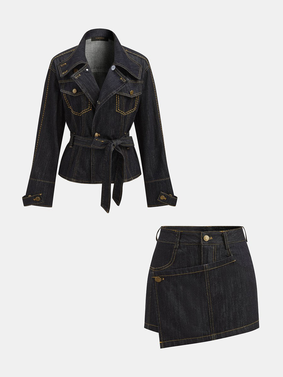 Belted Denim Jacket & Wrap Skort Co‑ord Set